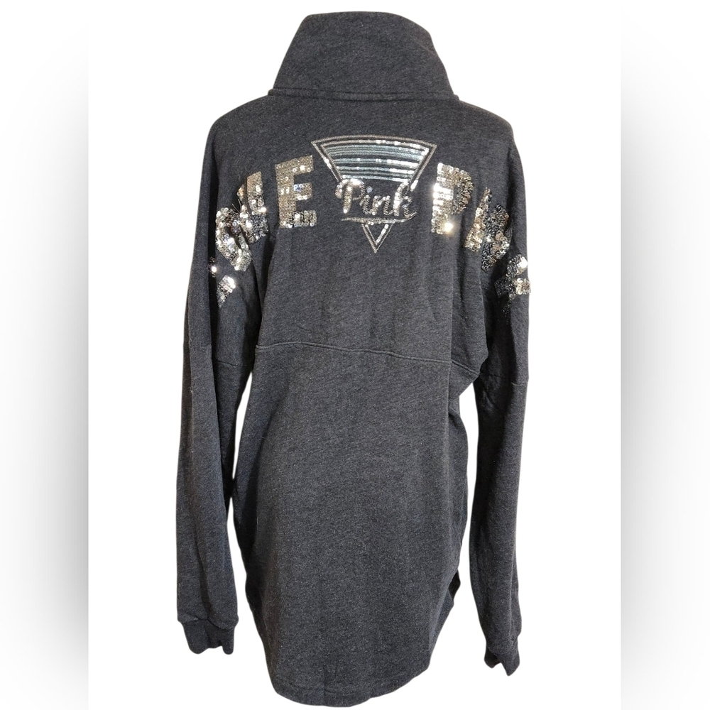 Victoria's Secret PINK Dark Gray Sequin Quarter Button Sweatshirt